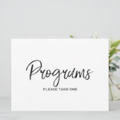 Stylish Hand Lettered Wedding "Programs" Sign (Staand voorkant)