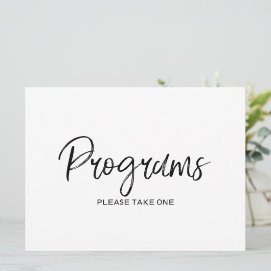 Stylish Hand Lettered Wedding "Programs" Sign (Staand voorkant)