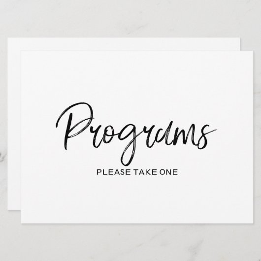 Stylish Hand Lettered Wedding "Programs" Sign (Voorkant / Achterkant)