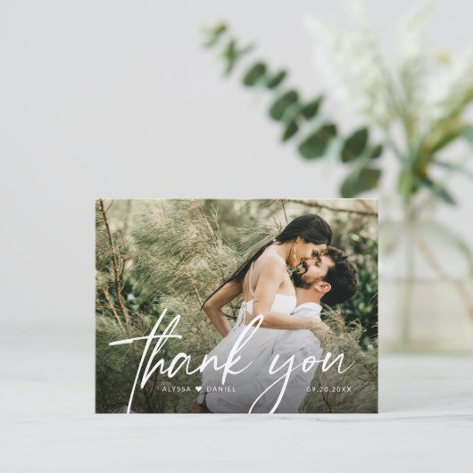 Stylish handlettering script wedding photos briefkaart (Staand voorkant)