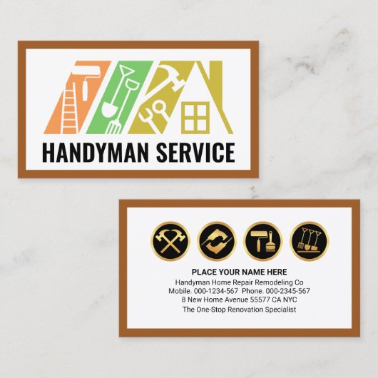 Stylish Handyman Tools Building Rooftop Visitekaartje (Voorkant / Achterkant)