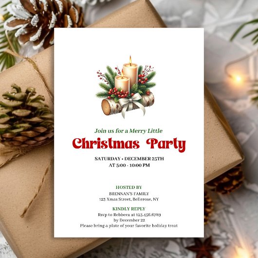 Stylish Holly Berries Christmas Invite Card Kaart