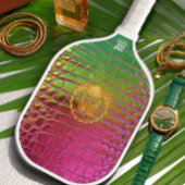 Stylish Iridescent Pink Green Faux Crocodile Pickleball Paddle