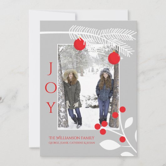 Stylish Joy met Red Berries kerstfotokaart Feestdagenkaart (Voorkant)