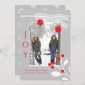Stylish Joy met Red Berries kerstfotokaart Feestdagenkaart (Voorkant / Achterkant)