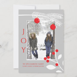 Stylish Joy met Red Berries kerstfotokaart Feestdagenkaart