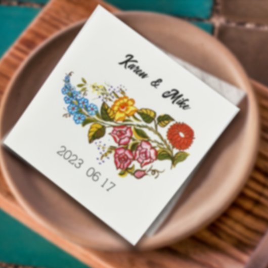 Stylish Kalocsai bloemen - gepersonaliseerde bruil Servet