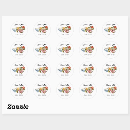 Stylish Kalocsai  flowers - personalized  Ronde Sticker (Vel)