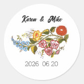Stylish Kalocsai  flowers - personalized  Ronde Sticker (Voorkant)