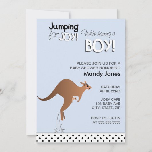 Stylish Kangaroo Jumping for Joy Boy baby shower Kaart (Voorkant)