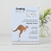 Stylish Kangaroo Jumping for Joy Boy baby shower Kaart (Staand voorkant)