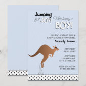 Stylish Kangaroo Jumping for Joy Boy baby shower Kaart (Voorkant / Achterkant)
