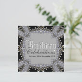 Stylish Lacy Black+Grey Birthday Celebrations Invi Kaart (Staand voorkant)