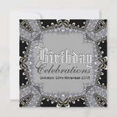 Stylish Lacy Black+Grey Birthday Celebrations Invi Kaart (Voorkant)