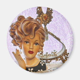 Stylish Lady Head Vase Spiral Curls Floral Dress Magneet