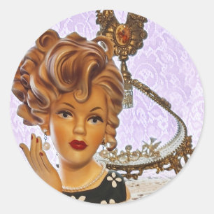 Stylish Lady Head Vase Spiral Curls Floral Ronde Sticker