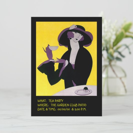 Stylish Lady High Tea Aftermiddags Invitation Part Kaart (Staand voorkant)