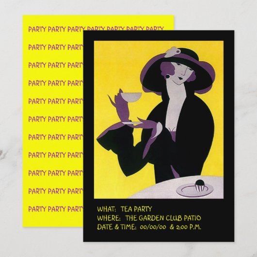 Stylish Lady High Tea Aftermiddags Invitation Part Kaart (Voorkant / Achterkant)