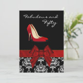 Stylish Lady's Damask Stiletto Custom Invitation Kaart (Staand voorkant)