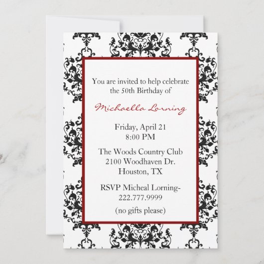 Stylish Lady's Damask Stiletto Custom Invitation Kaart (Achterkant)