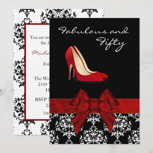 Stylish Lady's Damask Stiletto Custom Invitation Kaart (Voorkant / Achterkant)