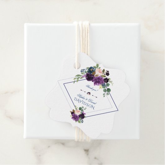 Stylish Lavender Navy Blue Floral Bloom Wedding Bedankjes Labels (In situ)