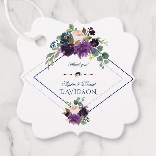 Stylish Lavender Navy Blue Floral Bloom Wedding Bedankjes Labels (Voorkant)