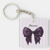 Stylish Lavender Stripes Purple Bow  Sleutelhanger (Voorkant)
