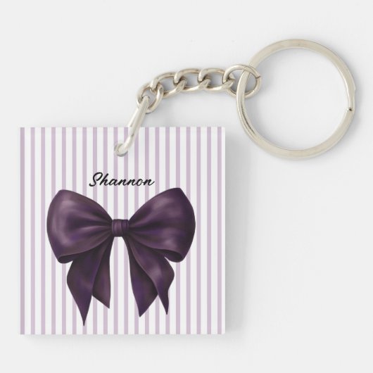 Stylish Lavender Stripes Purple Bow  Sleutelhanger (Achterkant)