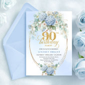 Stylish Light Blue Hydrangeas 90th Birthday Invite Kaart
