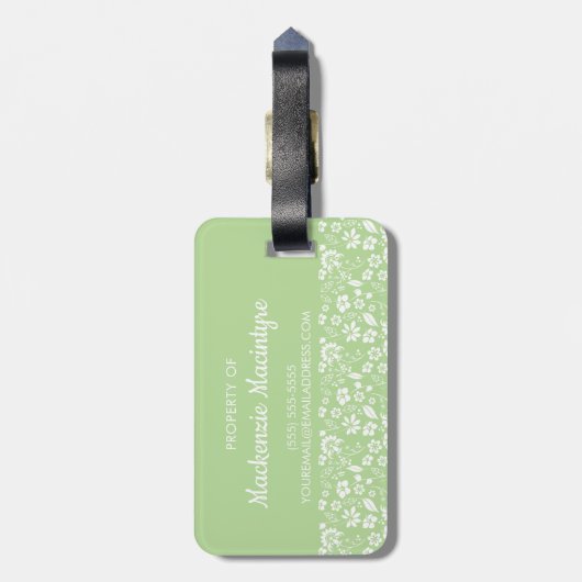 Stylish Lime Green Girly Tropical Spring Flowers Bagagelabel (Achterkant verticaal)