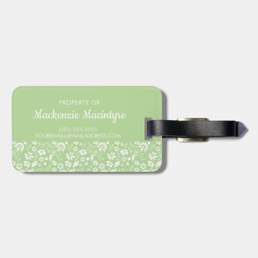 Stylish Lime Green Girly Tropical Spring Flowers Bagagelabel (Achterkant horizontaal)