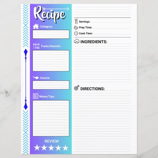 Stylish Lined Recipe Pages (Letter Format Paper) (Voorkant)