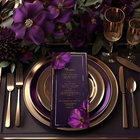 Stylish Luminous Violets Purple Floral Wedding Menu