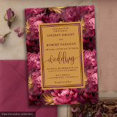 Stylish Lux Marsala Gold Roses Wedding Invitation Kaart