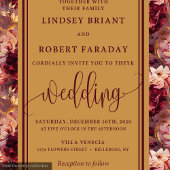 Stylish Lux Merlot Blush Gold Floral Wedding Kaart