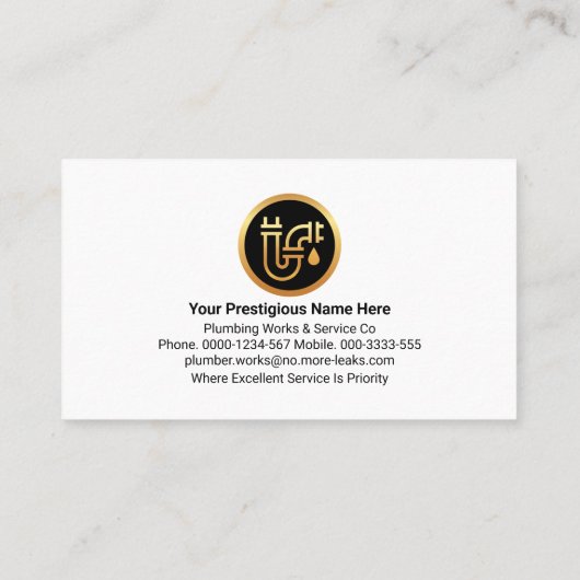 Stylish Luxurious Gold Curve Wave Plumber Visitekaartje (Achterkant)