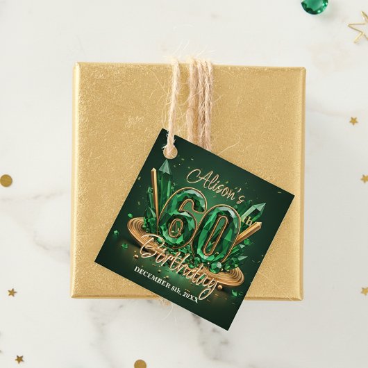 Stylish Luxury Emerald Green Gold 60th Birthday Bedankjes Labels