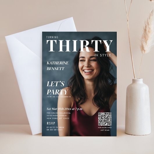 Stylish Magazine Cover Custom Photo 30th Birthday Kaart