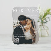 Stylish Magazine Style Qr Code Wedding Invitation Kaart (Staand voorkant)