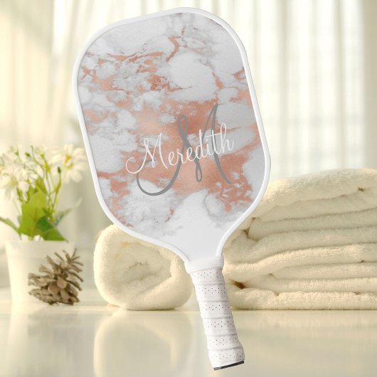 Stylish Marble-look Monogram Initial Name Pickleball Paddle