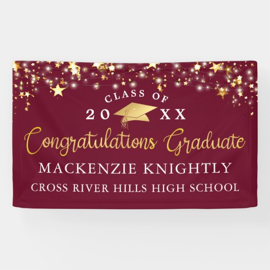 Stylish Maroon Burgundy Gold Script Congring Afstu Spandoek (Horizontaal)