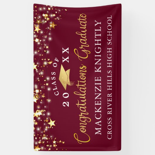 Stylish Maroon Burgundy Gold Script Congring Afstu Spandoek (Verticaal)