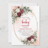 Stylish Maroon Flowers Greenery Baby Shower Invite Kaart (Voorkant)