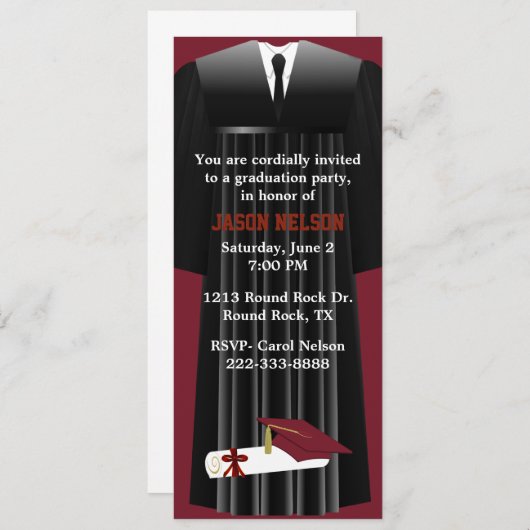Stylish Maroon Graduation Party Invitation Kaart (Voorkant / Achterkant)