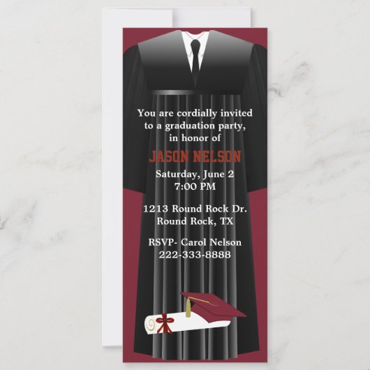 Stylish Maroon Graduation Party Invitation Kaart (Voorkant)