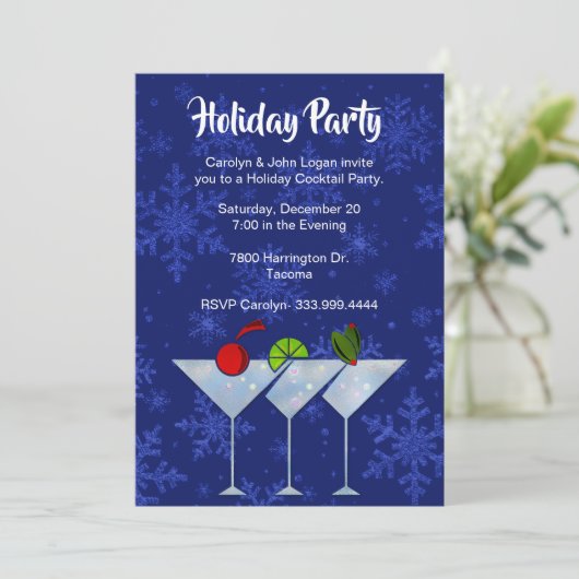 Stylish Martinis Holiday Cocktail Party Invitation Kaart (Staand voorkant)