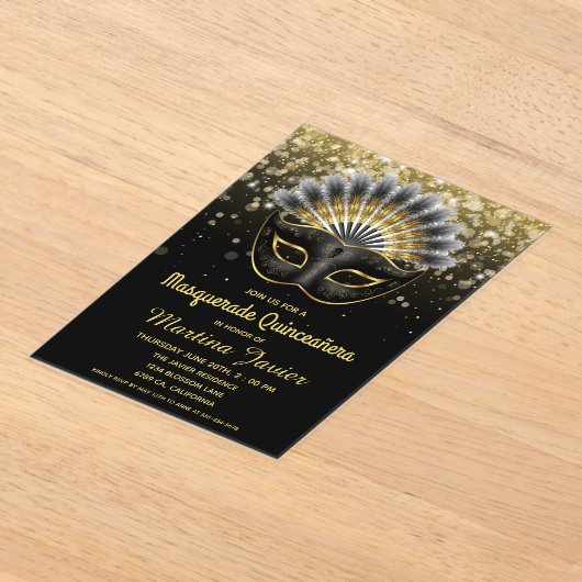 Stylish Masquerade Quinceañera 15th Birthday Acryl Uitnodigingen (Laagn)