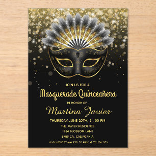 Stylish Masquerade Quinceañera 15th Birthday Acryl Uitnodigingen
