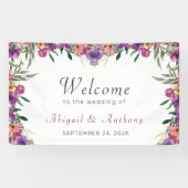 Stylish Mauve Floral Waterverf Welcome Wedding  Spandoek (Horizontaal)